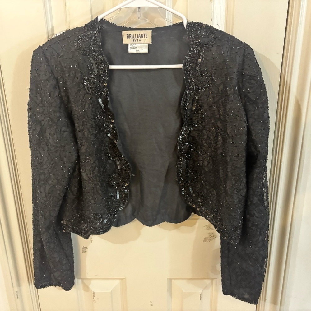 Vintage sequin glitter sparkle jacket black long sleeve